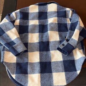 Good American Blue and Cream Buffalo Check Overshirt Sweater